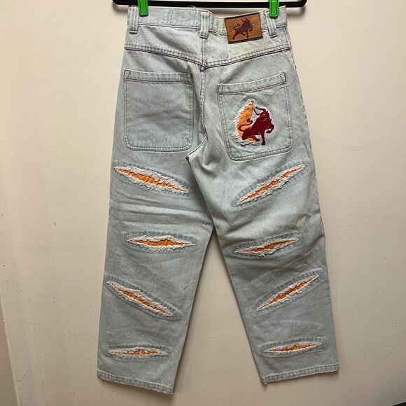 Vintage Paco Red Bull Jeans Pants Unique Embroidered VERY RARE size 29x30 y2k